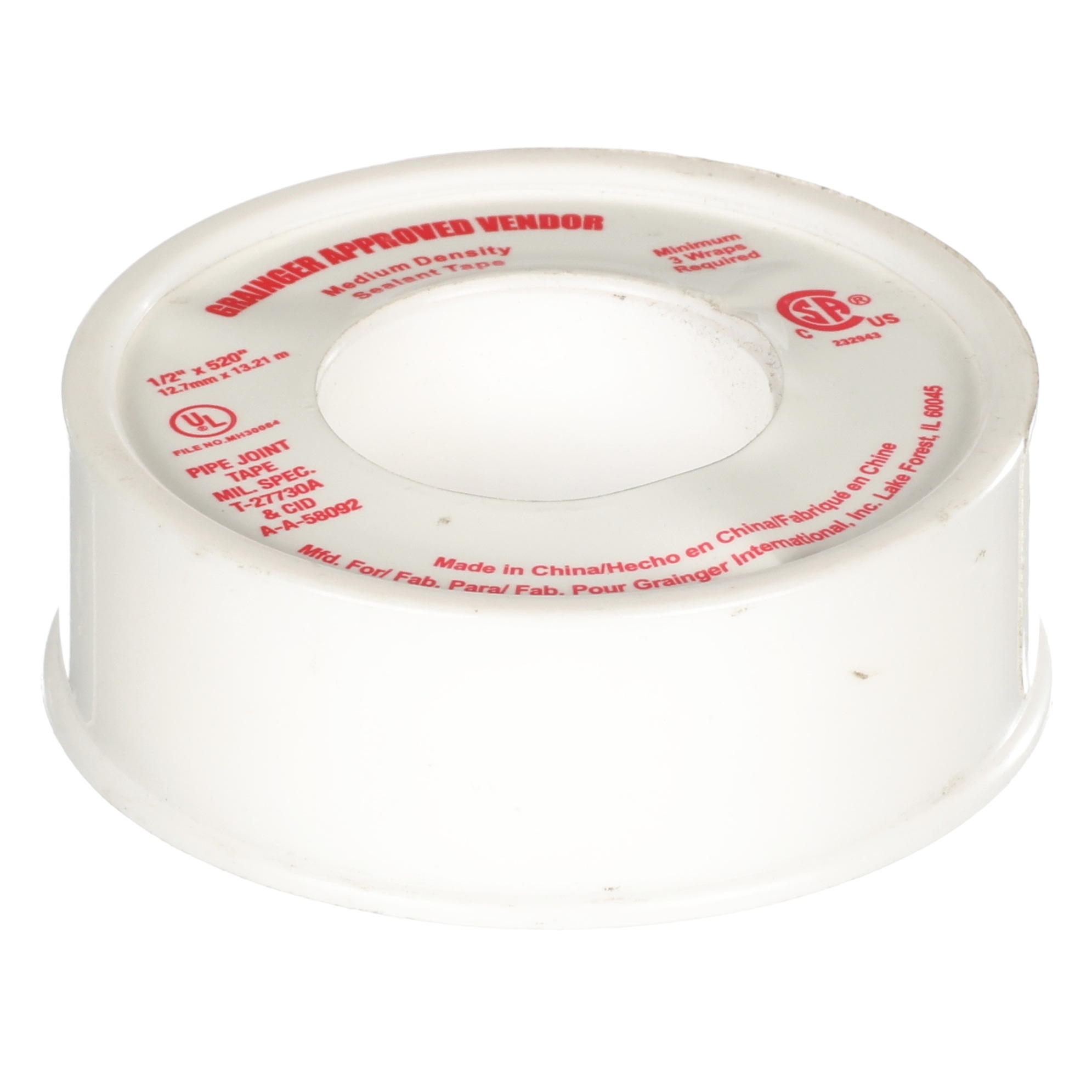 Teflon Tape, 1/2" Wide x 3.5 Mils Thick