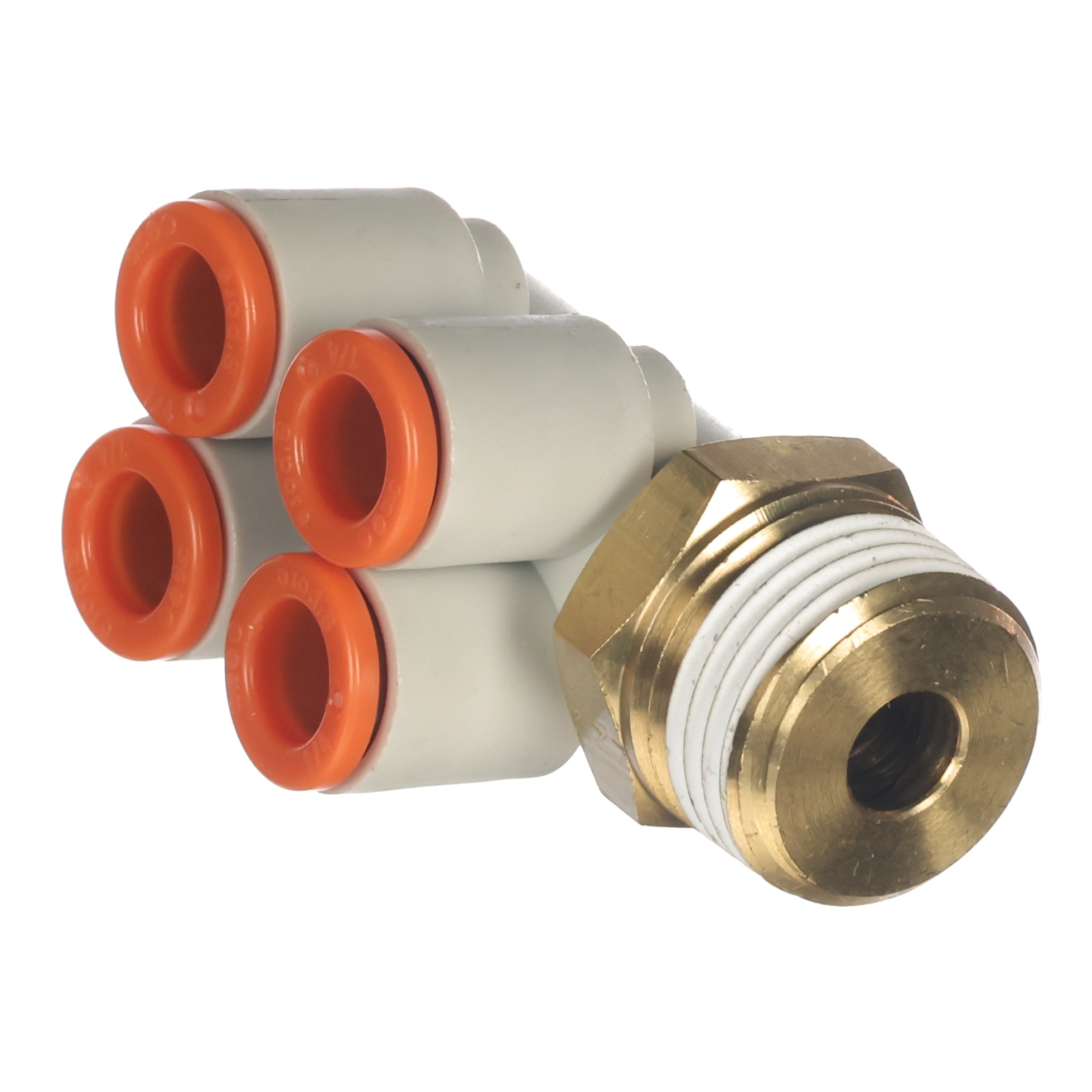 Tube Manifold Fitting, 1/4" Tube (x4) x 3/8" MPT DBL